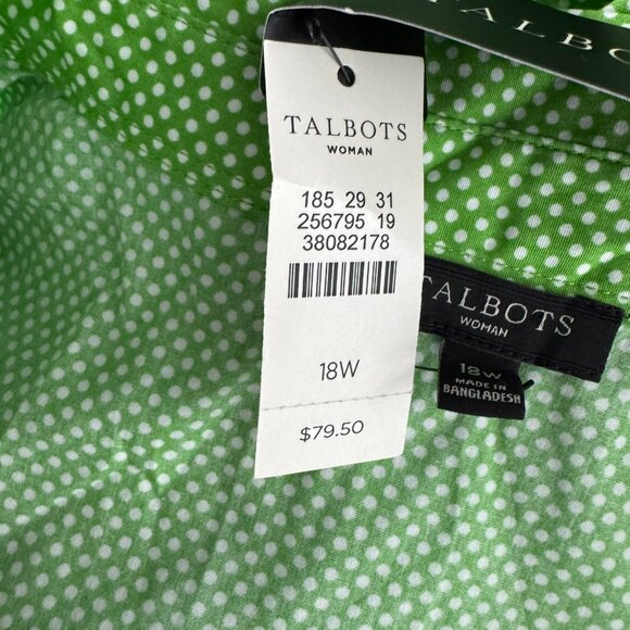 Talbots Surplice Blouse Top 18W Green White Polka Dot Sleeveless NWT TP-3183 - Picture 8 of 9